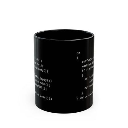Programmer Black Mug – Pseudo Code Print for Coffee and Coding
