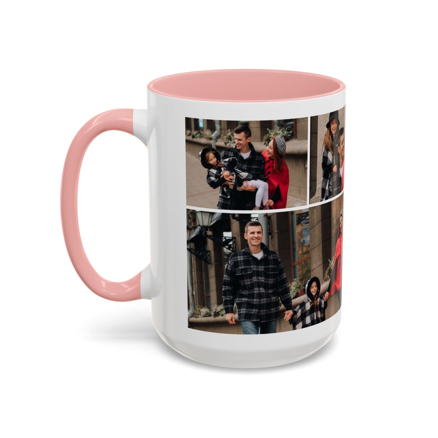 Happy Family Moments - Stylish Fall Family Photoshoot with Dad, Mom, and Daughter in Matching Outerwear Mug