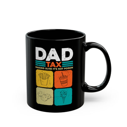 Dad Tax Mug – Black with Colorful Food Graphics