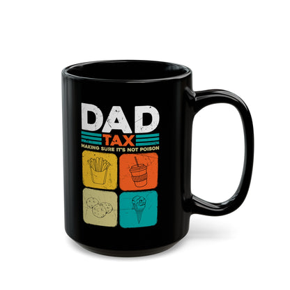 Dad Tax Mug – Black with Colorful Food Graphics