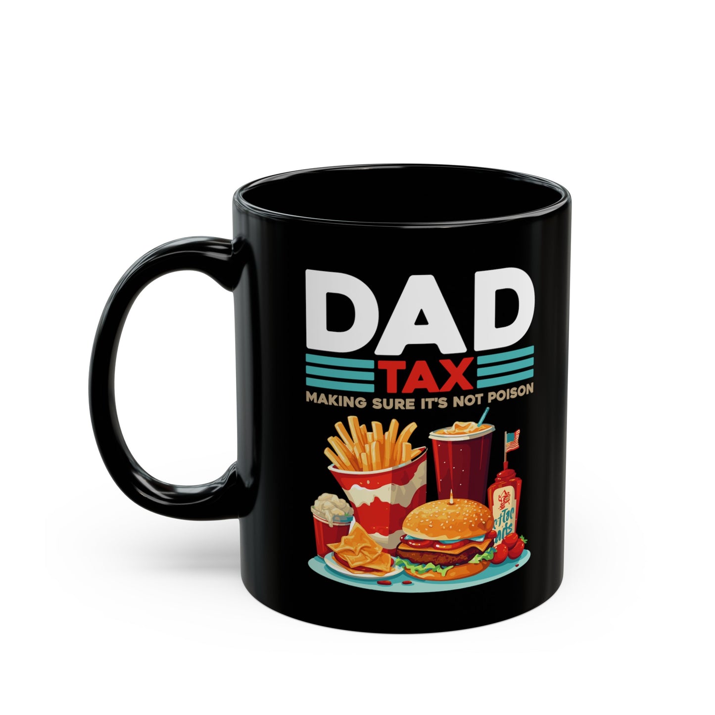 Dad Tax Mug – Black with Vibrant Junk Food Graphics