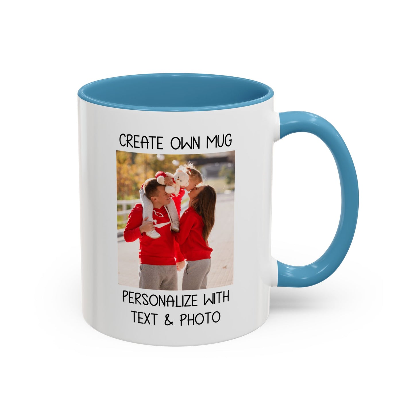 Happy Family Moments in Red Hoodies - Dad, Mom, and Daughter Outdoors Mug
