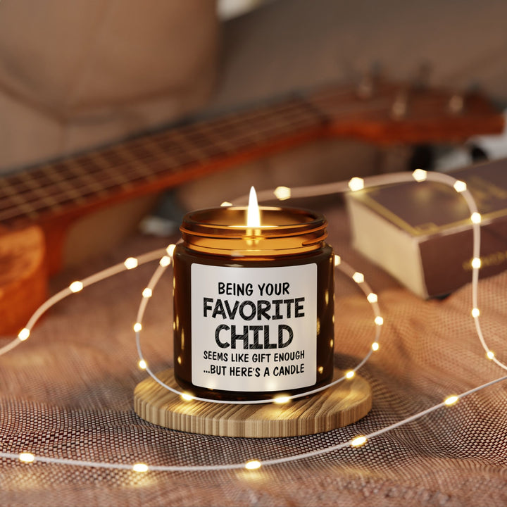 Favorite Child Candle – Funny Gift from Son or Daughter Amber Jar Soy Candle with Sarcastic Label