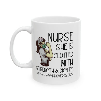 Nurse Mug Gift for Women – Proverbs 31:25 – Strength and Dignity Inspirational Coffee Cup