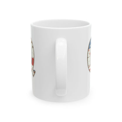 Mug - Patriotic American Flag Letter Q with Kevin Name - Vintage Red, White, and Blue Design