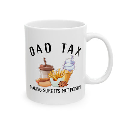 Dad Tax Mug – White with Detailed Snack Graphics