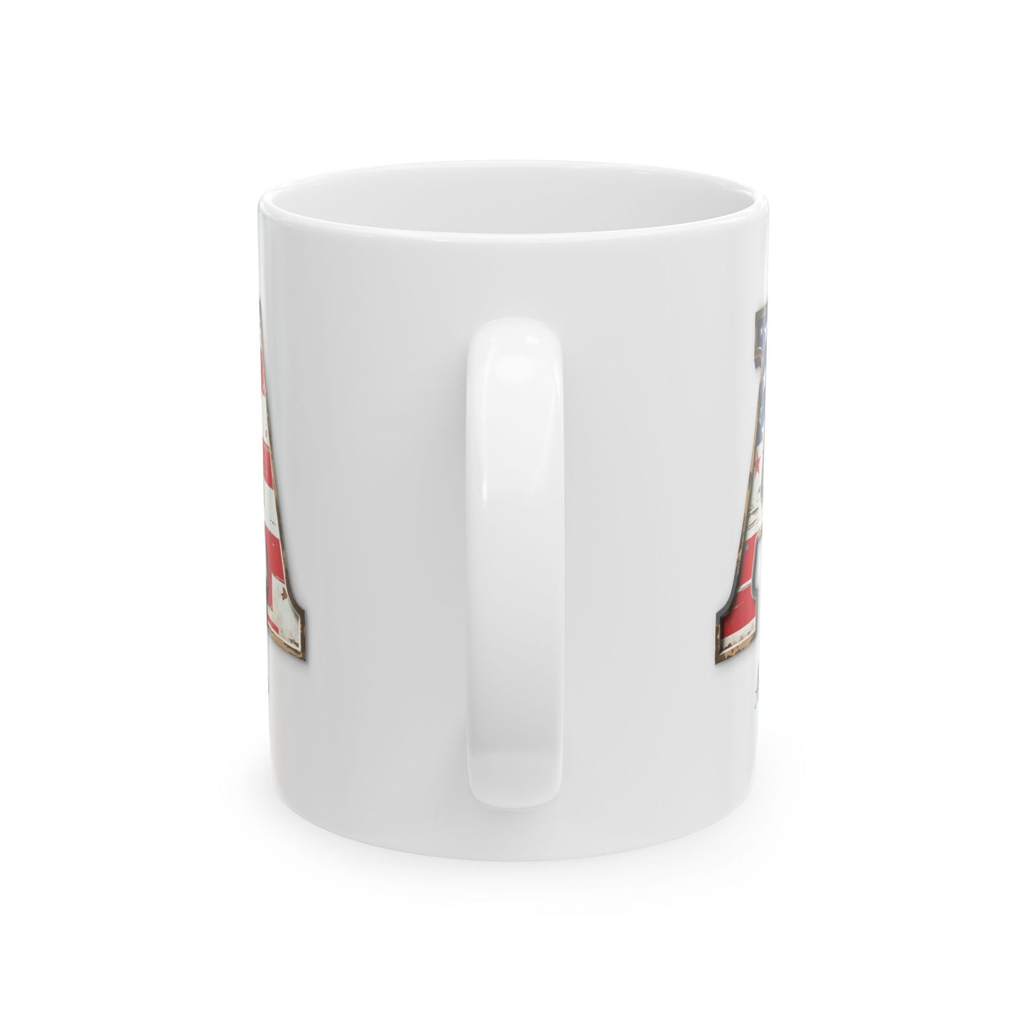 Mug - Patriotic American Flag Letter A with Kevin Name - Vintage Red, White, and Blue Design