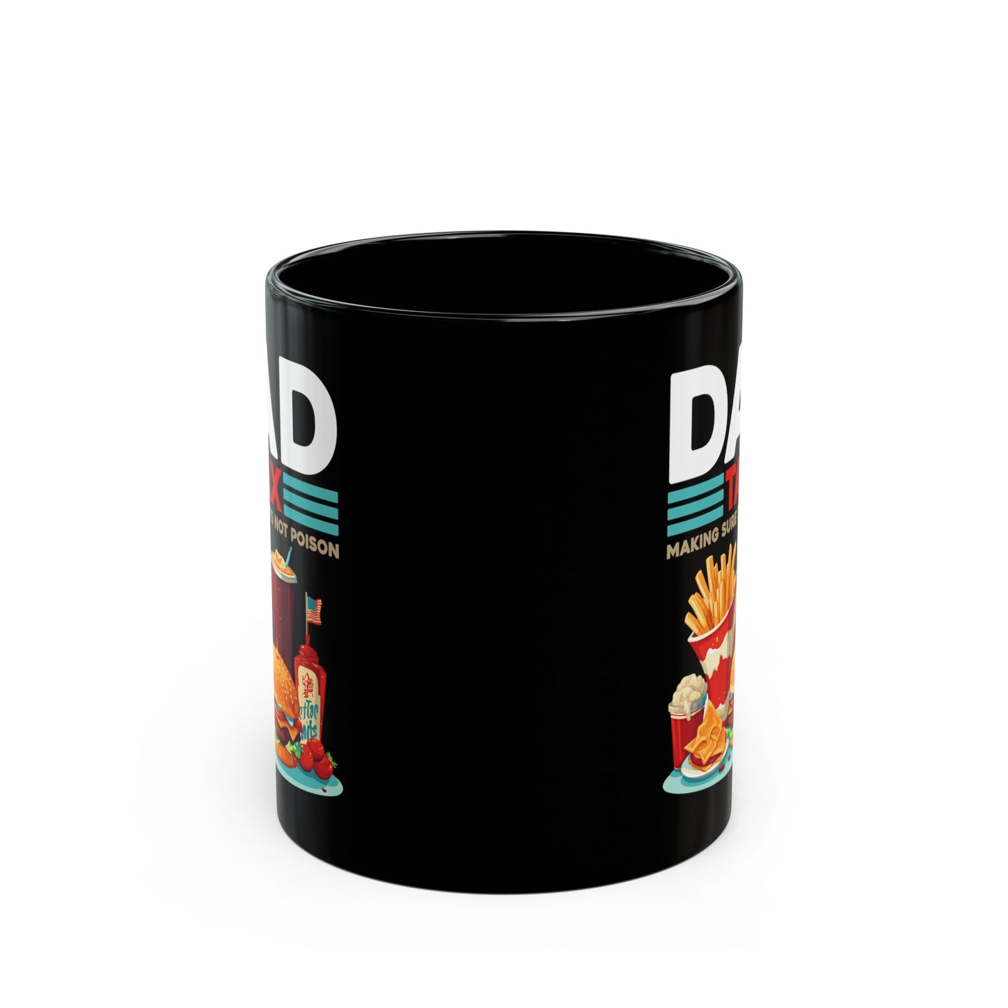 Dad Tax Mug – Black with Vibrant Junk Food Graphics