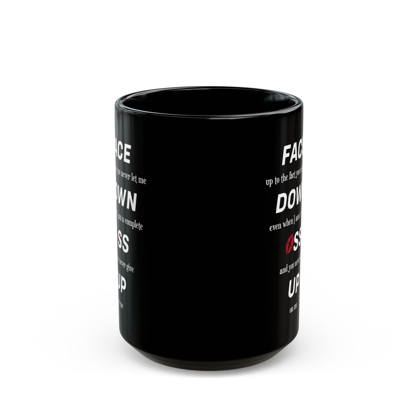 Funny Romantic Black Mug – Cheeky Coffee Cup with Kiss Emoji