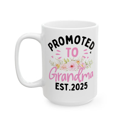 Promoted to Grandma Est 2025 White Mug, (11oz, 15oz)
