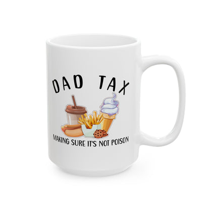 Dad Tax Mug – White with Detailed Snack Graphics