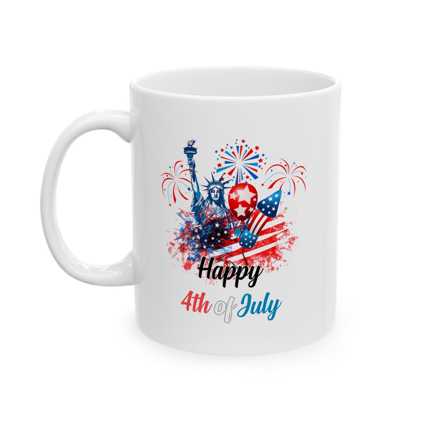Happy 4th of July Mug – Statue of Liberty, Fireworks & Patriotic Gift
