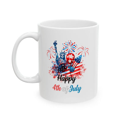 Happy 4th of July Mug – Statue of Liberty, Fireworks & Patriotic Gift