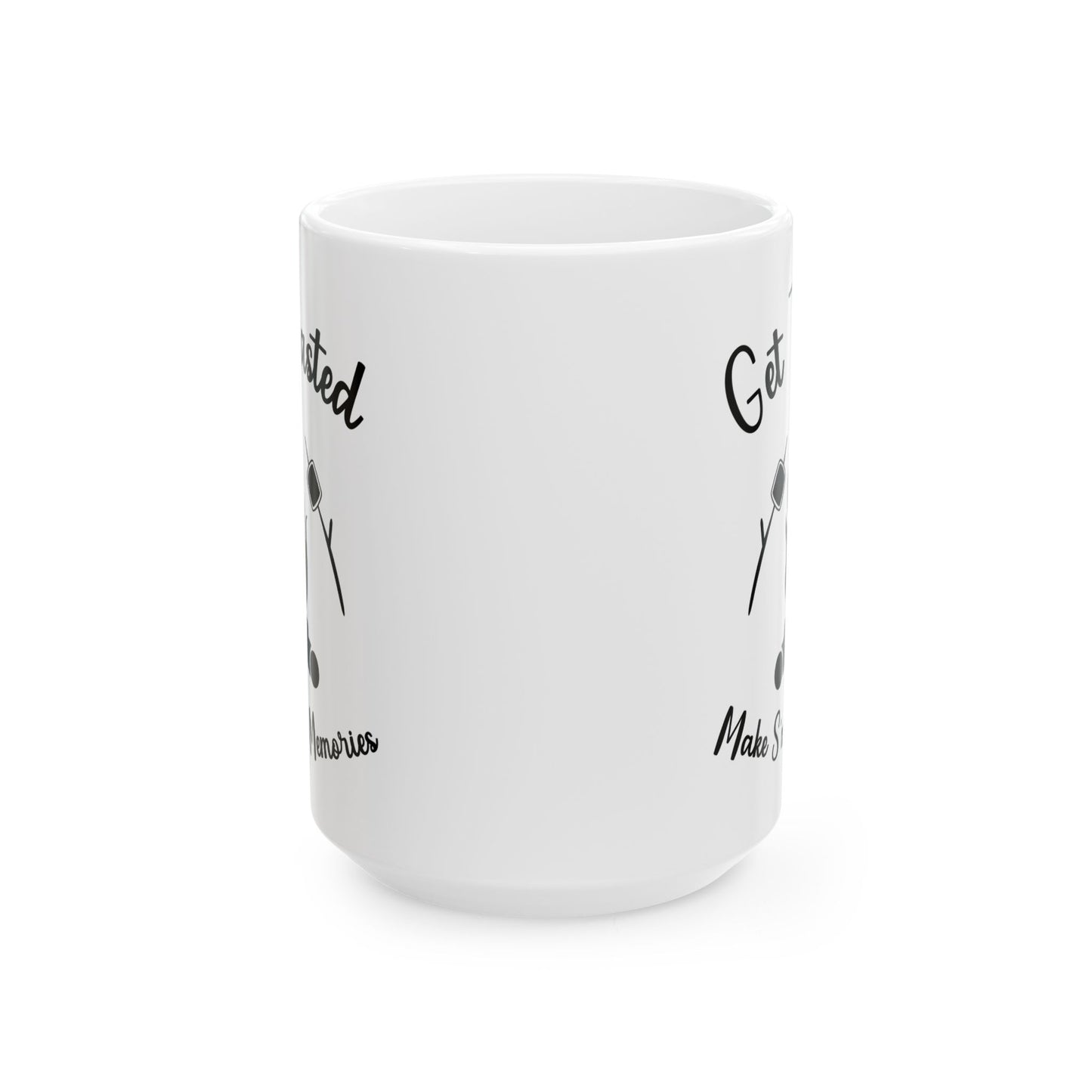 Minimalist Black and White Camping Design Ceramic Mug, (11oz, 15oz)