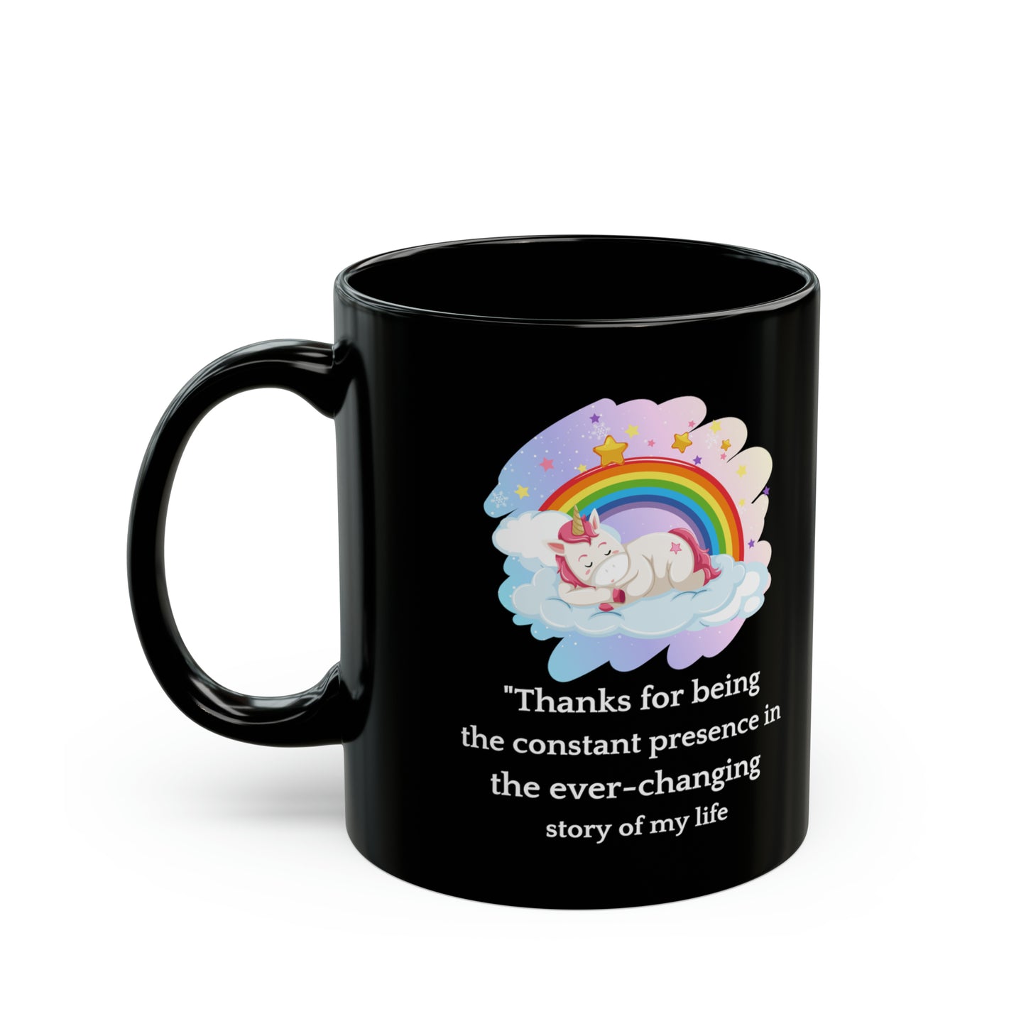 Black Unicorn Mug – Thank You Gift for Mom with Rainbow and Heartfelt Message