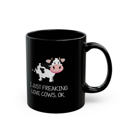 Funny Cow Mug – Black Ceramic Coffee Cup for Farm Life Fans, Cow Lovers, or Ranch Women