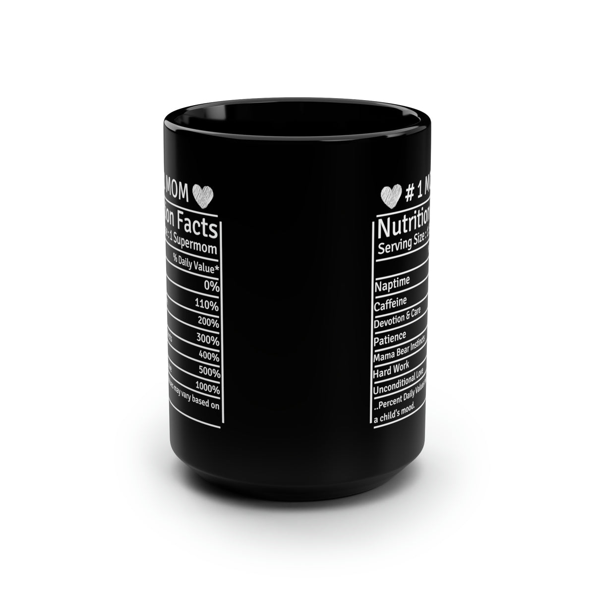 #1 Mom Nutrition Facts Tall Black Mug – Funny Supermom Coffee Cup