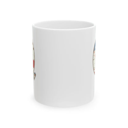 Mug - Patriotic American Flag Letter Q with Kevin Name - Vintage Red, White, and Blue Design