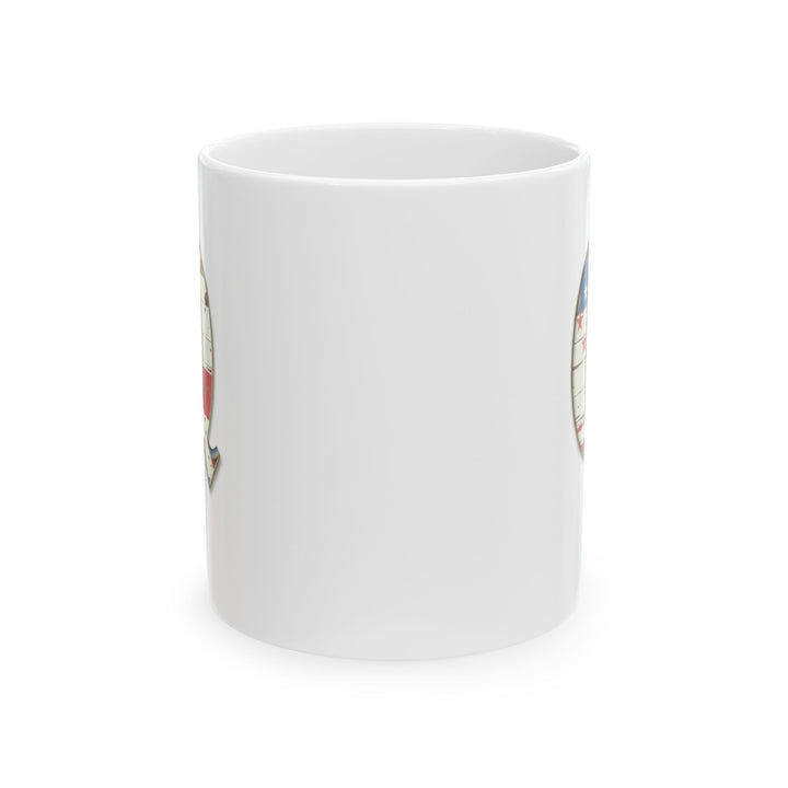 Mug - Patriotic American Flag Letter Q with Kevin Name - Vintage Red, White, and Blue Design