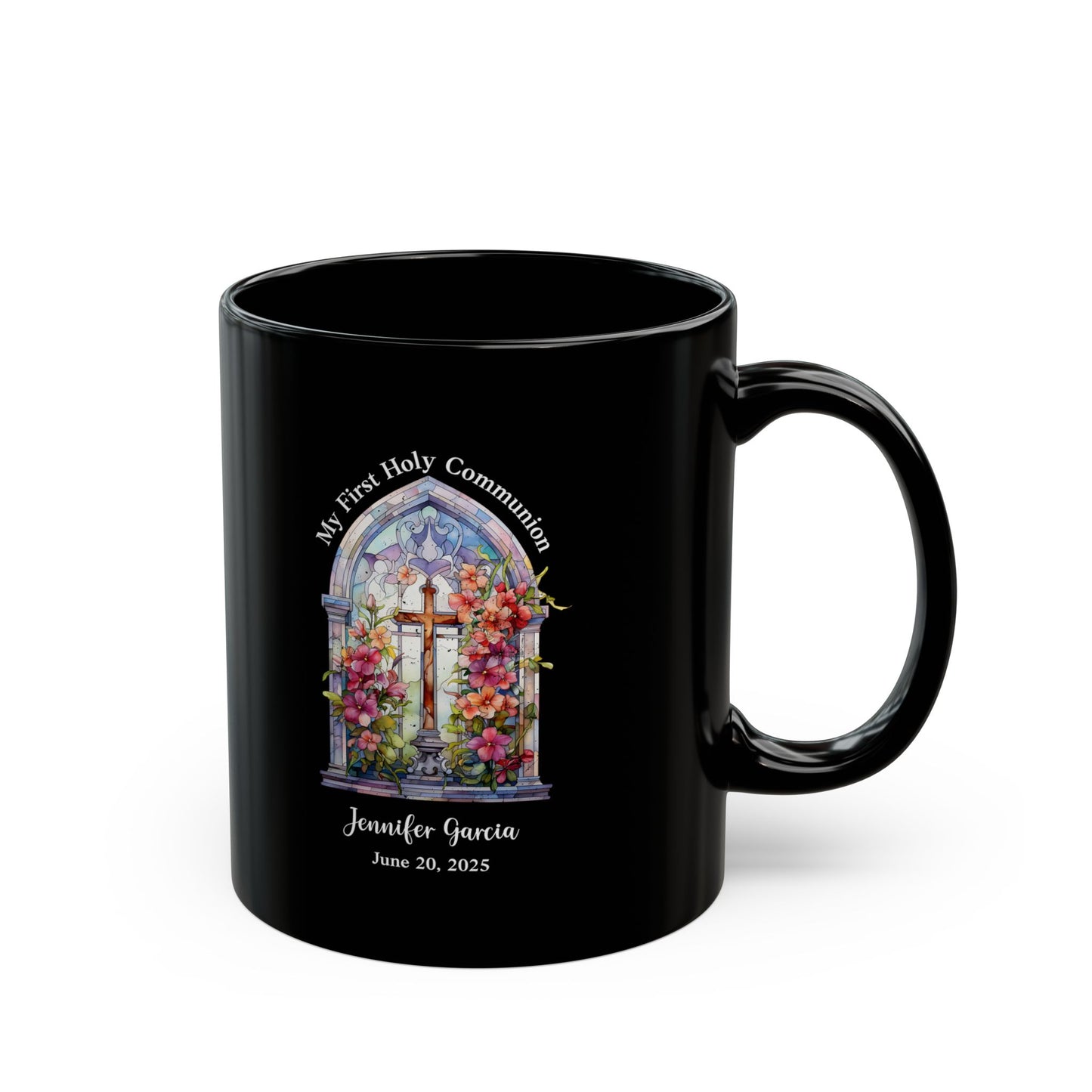 Black First Communion Mug – Personalized Gift for Girl
