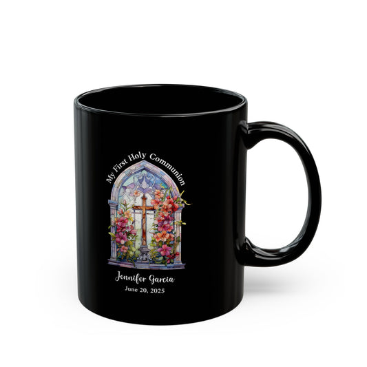Black First Communion Mug – Personalized Gift for Girl