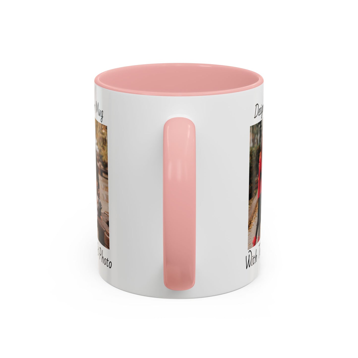 Family Fall Fashion - Mom, Dad, and Daughter in Stylish Outerwear Outdoors Mug