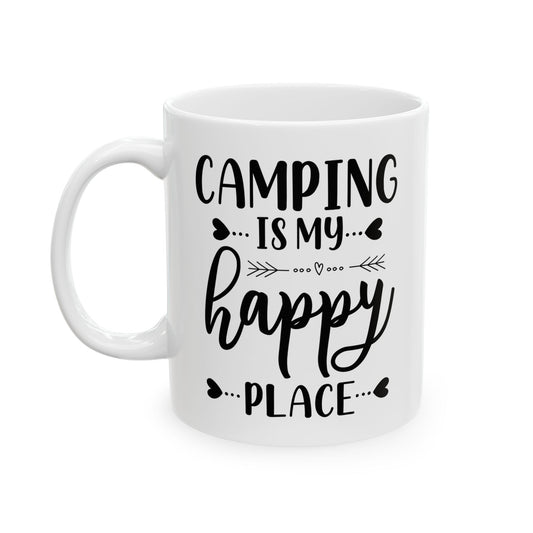 Minimalist Happy Typography Design Ceramic Mug, (11oz, 15oz)