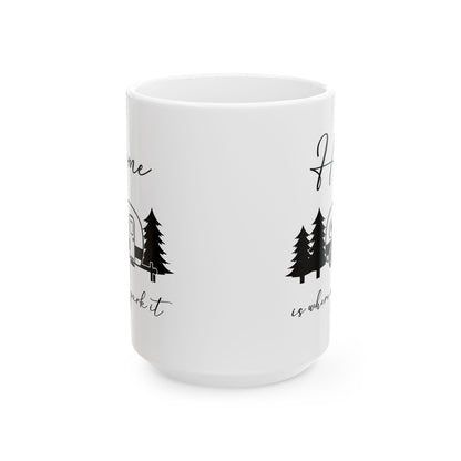 Minimalist Black Camping Design  Ceramic Mug, (11oz, 15oz)
