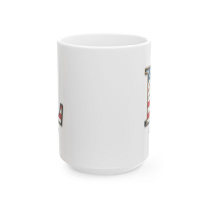 White American Flag Mug with Letter L and Name Liam Personalized Patriotic Coffee Cup Gift for Veterans Military or Proud USA Supporters