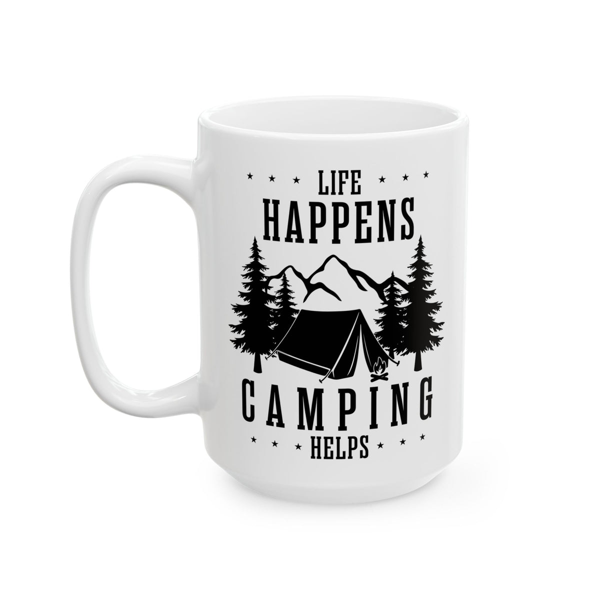 Minimalist Camping Design Ceramic Mug, (11oz, 15oz)