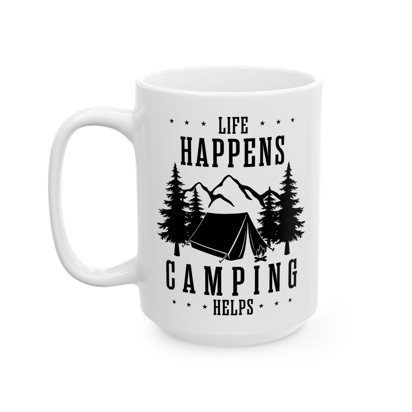 Minimalist Camping Design Ceramic Mug, (11oz, 15oz)