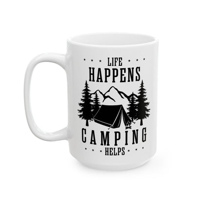 Minimalist Camping Design Ceramic Mug, (11oz, 15oz)
