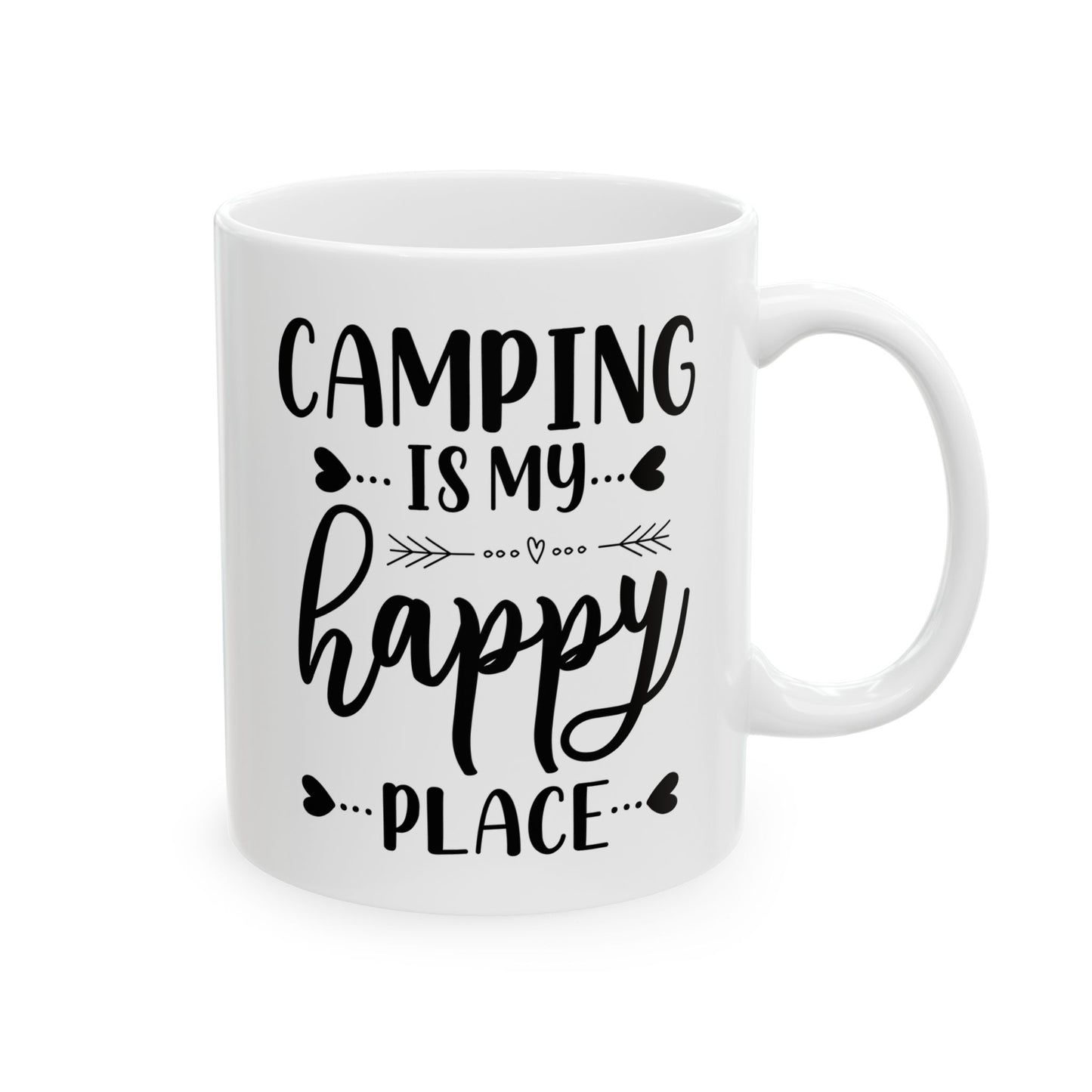 Minimalist Happy Typography Design Ceramic Mug, (11oz, 15oz)