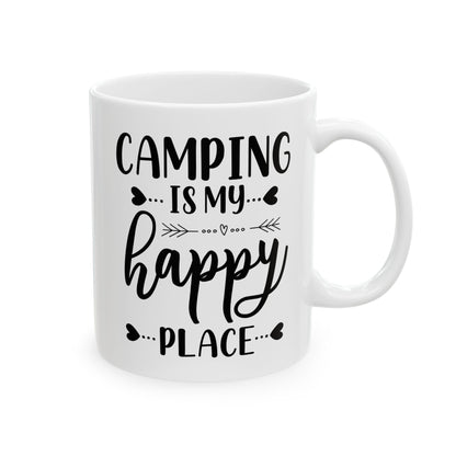 Minimalist Happy Typography Design Ceramic Mug, (11oz, 15oz)