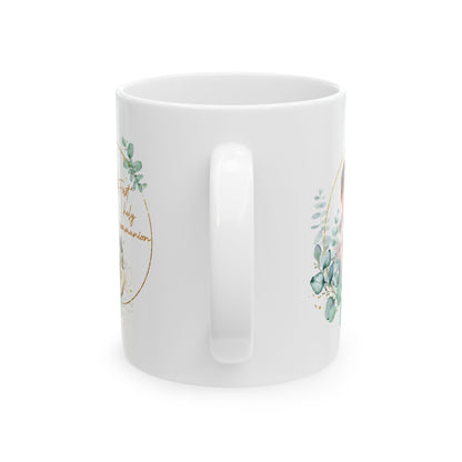 First Communion Mug for Boy – Elegant Eucalyptus Prayer Design