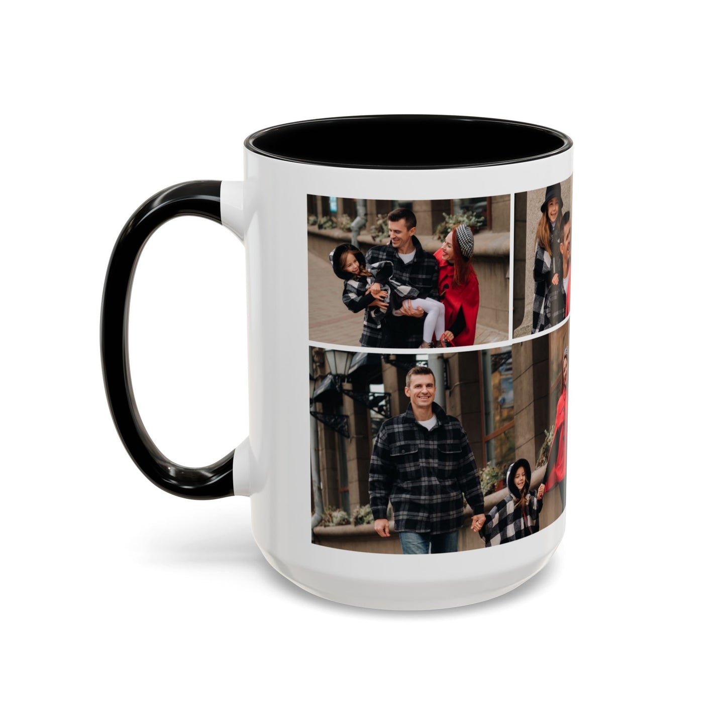 Happy Family Moments - Stylish Fall Family Photoshoot with Dad, Mom, and Daughter in Matching Outerwear Mug