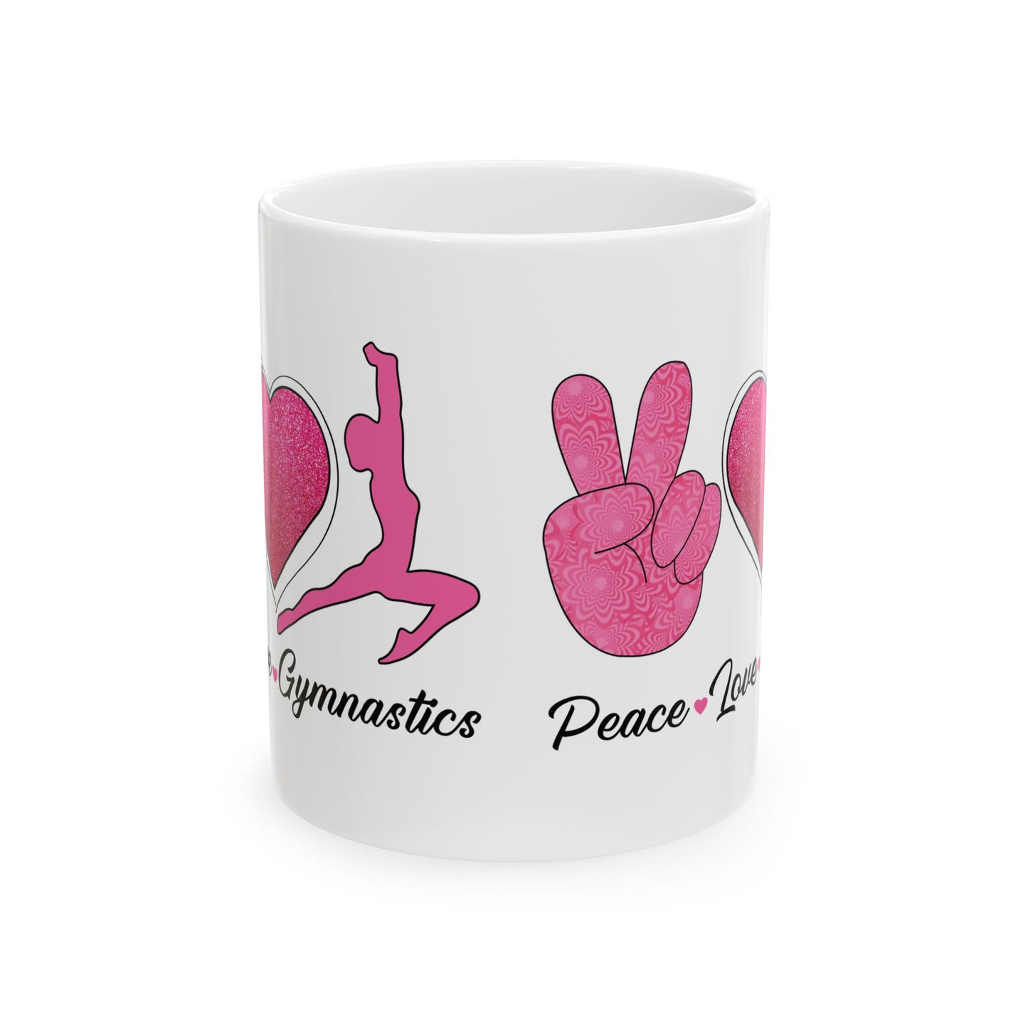 Peach Love Gymnastics White Mug, (11oz, 15oz)