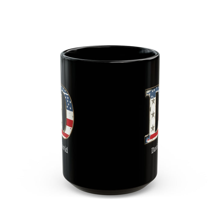 Black Personalized USA Flag Initial Mug with Letter D and Daniel Name Gift for Men, Veterans, Patriotic Coffee Lovers