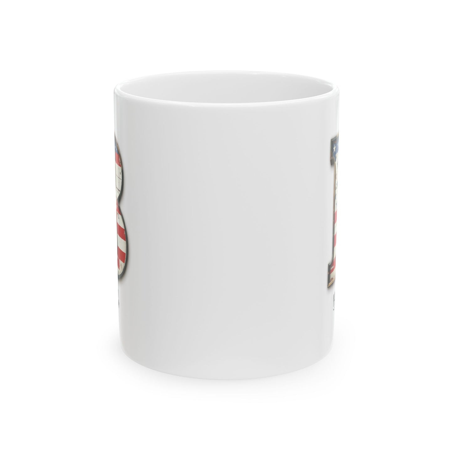 Mug - Patriotic American Flag Letter B with Kevin Name - Vintage Red, White, and Blue Design