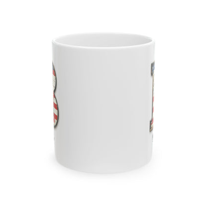 Mug - Patriotic American Flag Letter B with Kevin Name - Vintage Red, White, and Blue Design