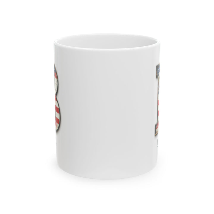 Mug - Patriotic American Flag Letter B with Kevin Name - Vintage Red, White, and Blue Design