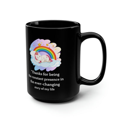 Black Unicorn Mug – Thank You Gift for Mom with Rainbow Design and Heartfelt Quote