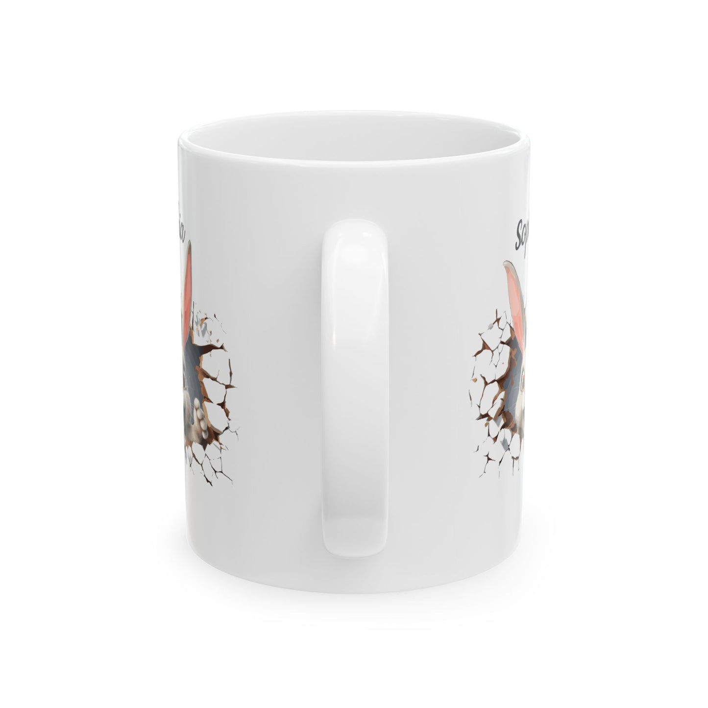 Funny Bunny Cracked Wall Mug – Custom Name Gift for Kids