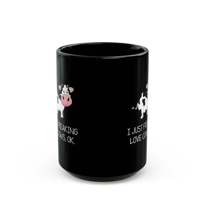 Funny Cow Mug – Black Ceramic Coffee Cup for Farm Life Fans, Cow Lovers, or Ranch Women