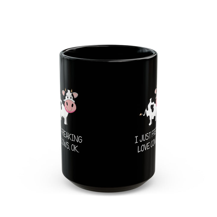 Funny Cow Mug – Black Ceramic Coffee Cup for Farm Life Fans, Cow Lovers, or Ranch Women
