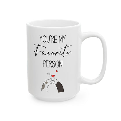 You're My Favorite Person Mug – Hugging Hands with Hearts – Cute Romantic Gift for Boyfriend, Girlfriend, or Bestie