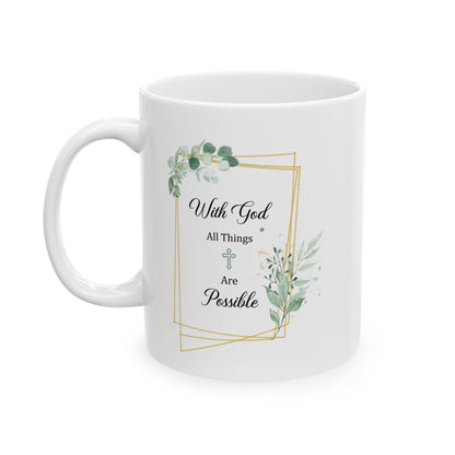 With God All Things Are Possible – White Floral Faith Mug