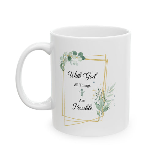 With God All Things Are Possible – White Floral Faith Mug