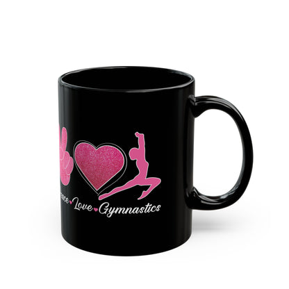 Peach Love Gymnastics Black Mug (11oz, 15oz)