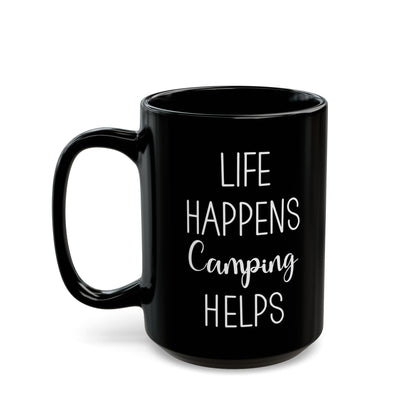 Rustic Black Camping Art Ceramic Mug, (11oz, 15oz)